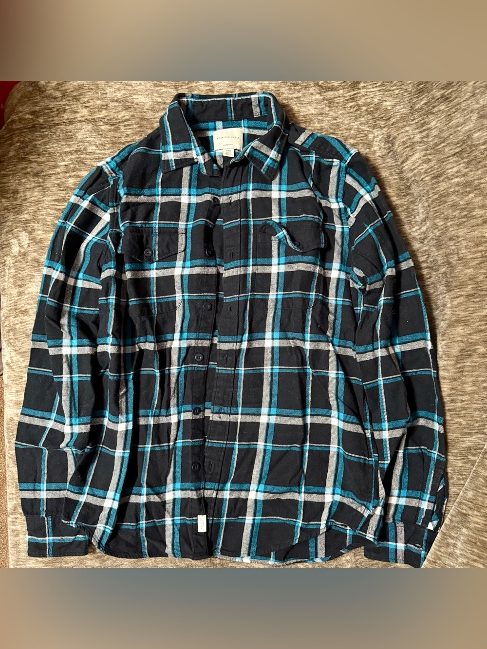 Men’s Blue and Black American Eagle Flannel Shirt M